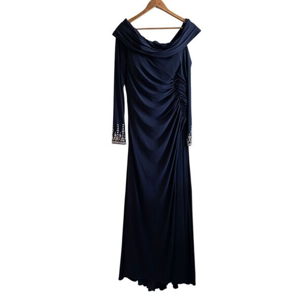 Mac Duggal NWOT Navy Blue One-Shoulder Gown with Silver Accents High Stretch 12 - Picture 3 of 13